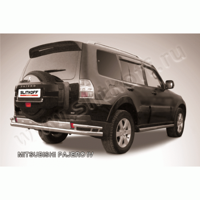 Защита заднего бампера двойная 76-42 мм Black Edition для Mitsubishi Pajero 2006-2024