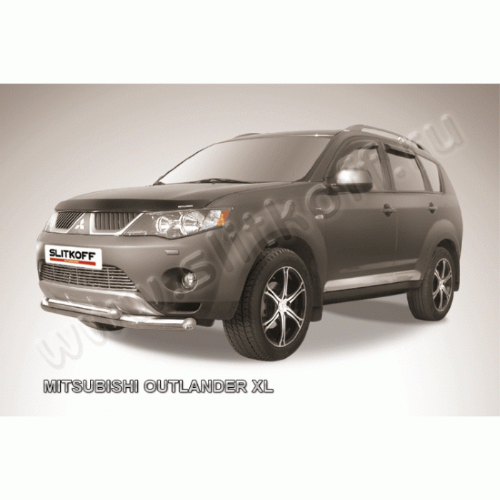 Защита передняя двойная 76-57 мм Black Edition для Mitsubishi Outlander XL 2006-2009