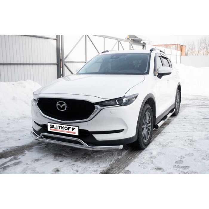 Защита передняя двойная 57-32 мм Black Edition для Mazda CX-5 2017-2024