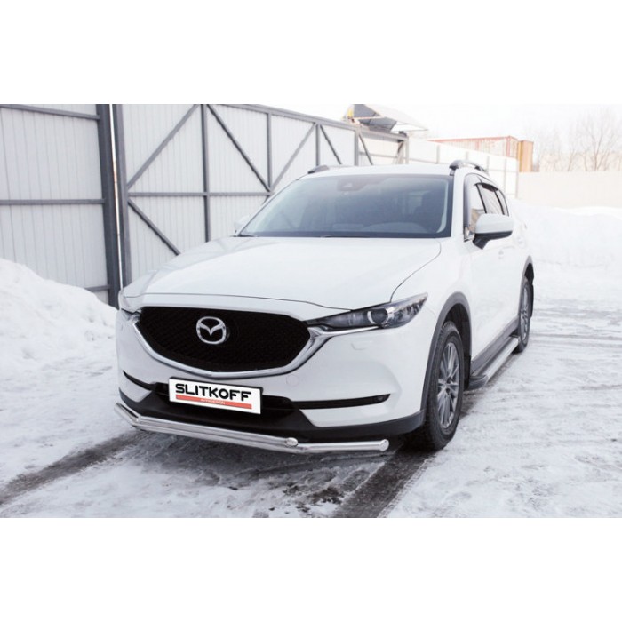 Защита передняя двойная 57-42 мм Black Edition для Mazda CX-5 2017-2024