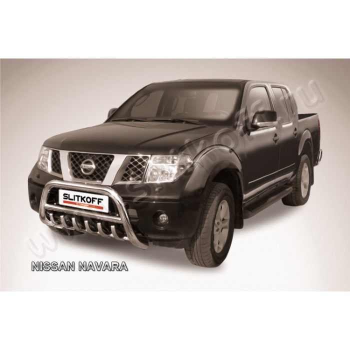 Кенгурятник низкий 76 мм с защитой картера Black Edition для Nissan Navara 2005-2015