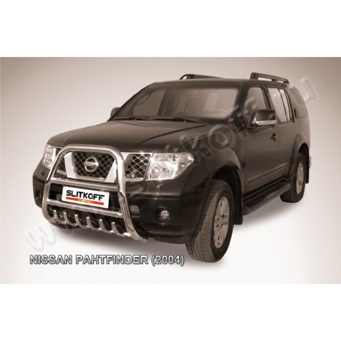 Кенгурятник высокий 76 мм с защитой картера Black Edition для Nissan Pathfinder R51 2004-2009