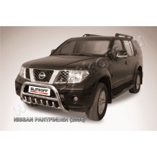 Кенгурятник низкий 76 мм с защитой картера Black Edition для Nissan Pathfinder R51 2004-2009