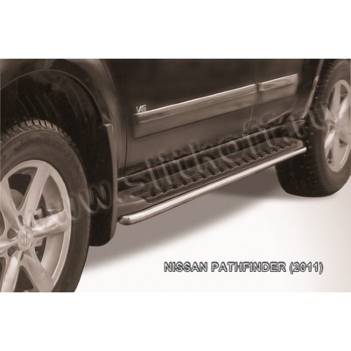 Защита штатных порогов 42 мм Black Edition для Nissan Pathfinder R51 2010-2014