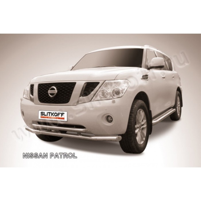 Защита передняя двойная 76-57 мм Black Edition для Nissan Patrol 2010-2013