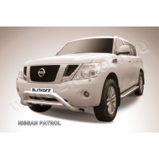 Кенгурятник низкий широкий 76 мм с перемычкой для Nissan Patrol 2010-2013