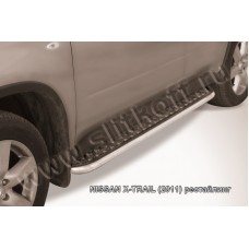 Пороги с площадкой алюминиевый лист 42 мм для Nissan X-Trail T31 2011-2015