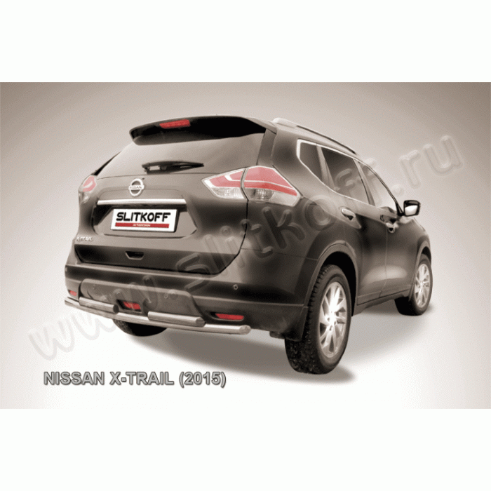 Защита заднего бампера двойная 57-57 мм Black Edition для Nissan X-Trail 2015-2024