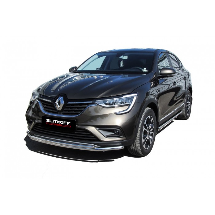 Защита передняя двойная 42-32 мм Black Edition для Renault Arkana 2019-2024