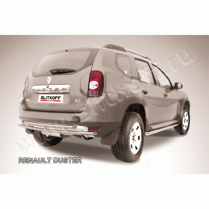 Защита заднего бампера двойная 42-42 мм Black Edition для Renault Duster 2011-2015