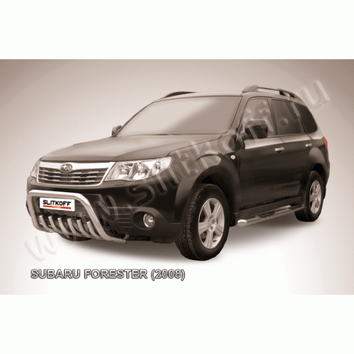 Кенгурятник низкий 57 мм с защитой картера Black Edition для Subaru Forester 2008-2013