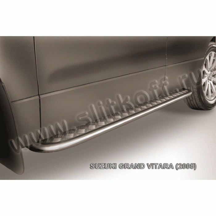 Пороги с площадкой алюминиевый лист 42 мм Black Edition для Suzuki Grand Vitara 2005-2007