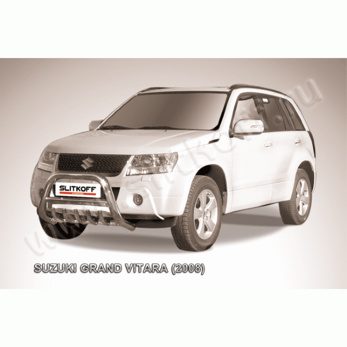 Кенгурятник низкий 76 мм с защитой картера Black Edition для Suzuki Grand Vitara 2008-2011