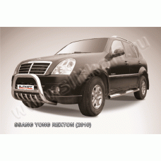 Кенгурятник низкий 76 мм с защитой картера Black Edition для SsangYong Rexton 2007-2012