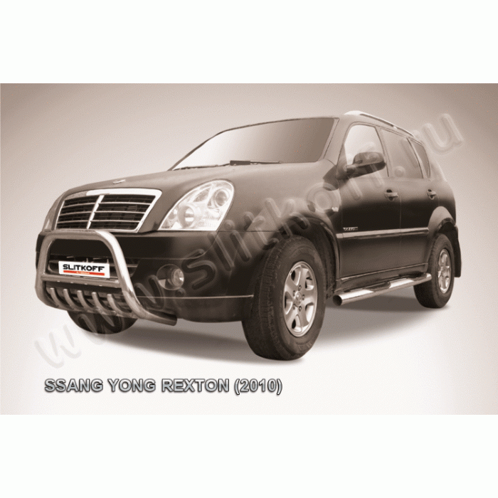 Кенгурятник низкий 57 мм с защитой картера Black Edition для SsangYong Rexton 2007-2012