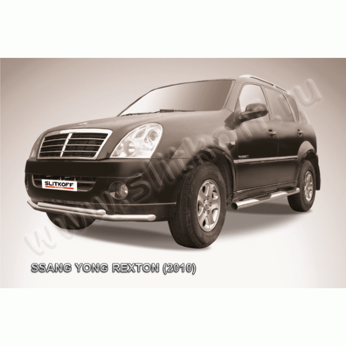 Защита передняя двойная 57-57 мм Black Edition для SsangYong Rexton 2007-2012