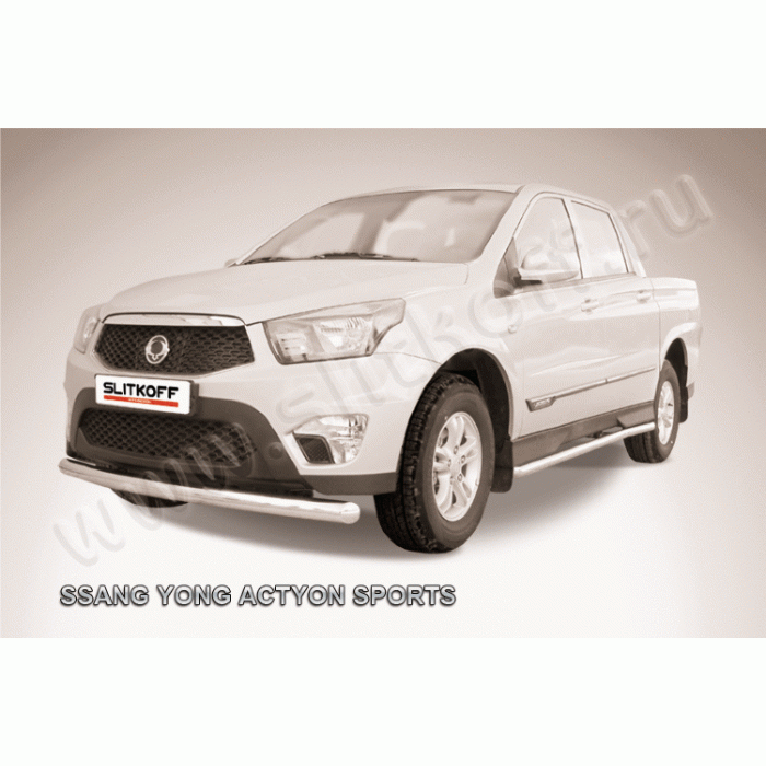 Защита переднего бампера 76 мм Black Edition для SsangYong Actyon Sports 2012-2015