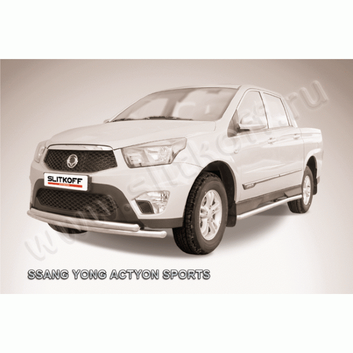 Защита передняя двойная 57-57 мм радиусная Black Edition для SsangYong Actyon Sports 2012-2015