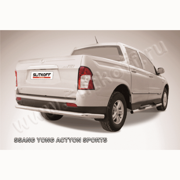 Защита заднего бампера 76 мм длинная Black Edition для SsangYong Actyon Sports 2012-2015