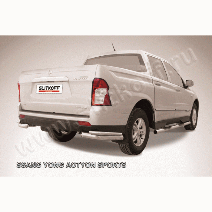 Защита задняя двойные уголки 76-42 мм Black Edition для SsangYong Actyon Sports 2012-2015