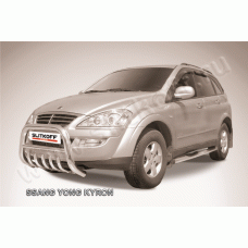 Кенгурятник низкий 76 мм с защитой картера Black Edition для SsangYong Kyron 2007-2015