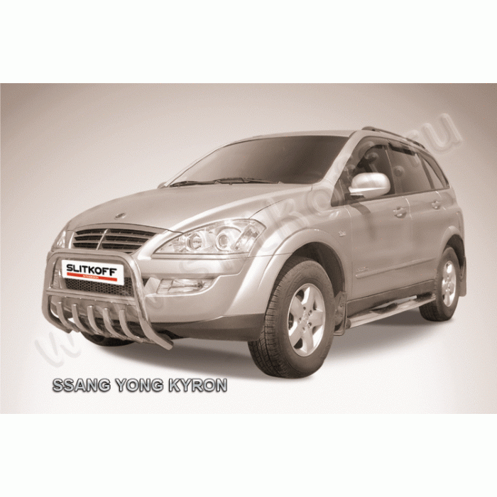 Кенгурятник низкий 57 мм с защитой картера Black Edition для SsangYong Kyron 2007-2015