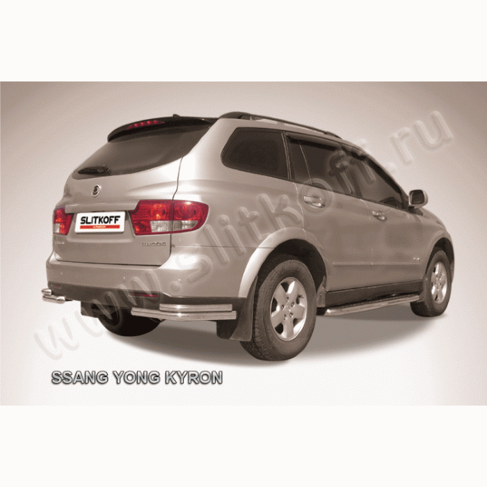 Защита задняя двойные уголки 57-42 мм Black Edition для SsangYong Kyron 2007-2015