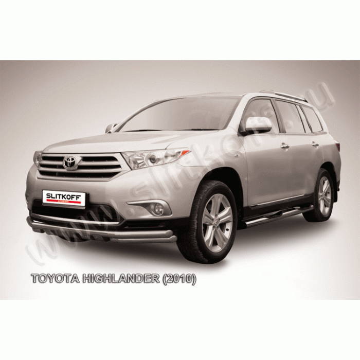 Защита передняя двойная 57-57 мм с профильной ЗК Black Edition для Toyota Highlander 2010-2014