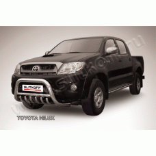 Кенгурятник низкий 76 мм с защитой картера Black Edition для Toyota Hilux 2005-2011