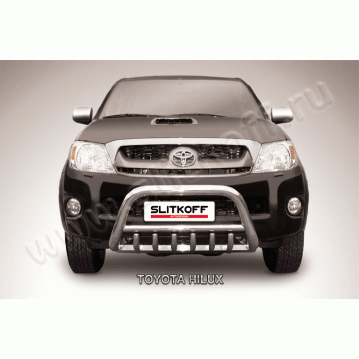 Кенгурятник низкий 57 мм с защитой картера Black Edition для Toyota Hilux 2005-2011