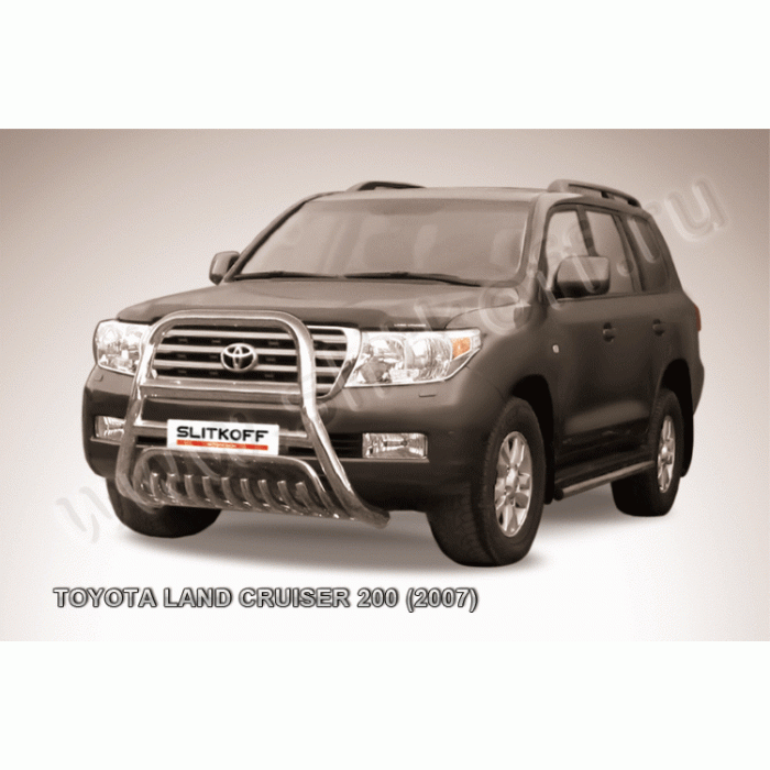 Кенгурятник передний высокий 76 мм с защитой картера Black Edition для Toyota Land Cruiser 200 2007-2011