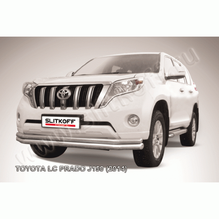 Защита передняя двойная 76-57 мм длинная Black Edition для Toyota Land Cruiser Prado 150 2013-2017