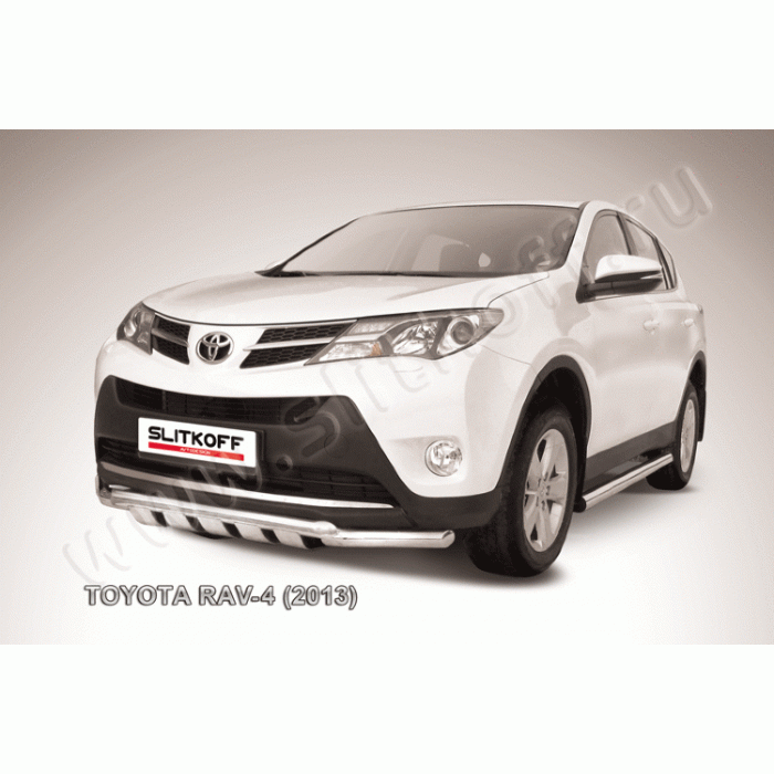 Защита передняя двойная 57-57 мм с профильной ЗК Black Edition для Toyota RAV4 2013-2015