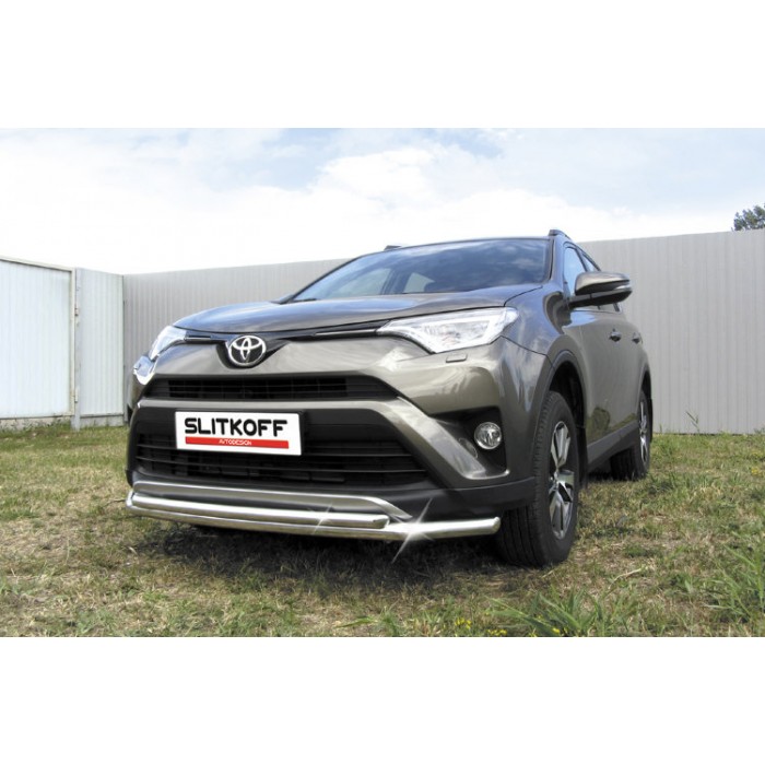 Защита передняя двойная 57-42 мм Black Edition для Toyota RAV4 2015-2019