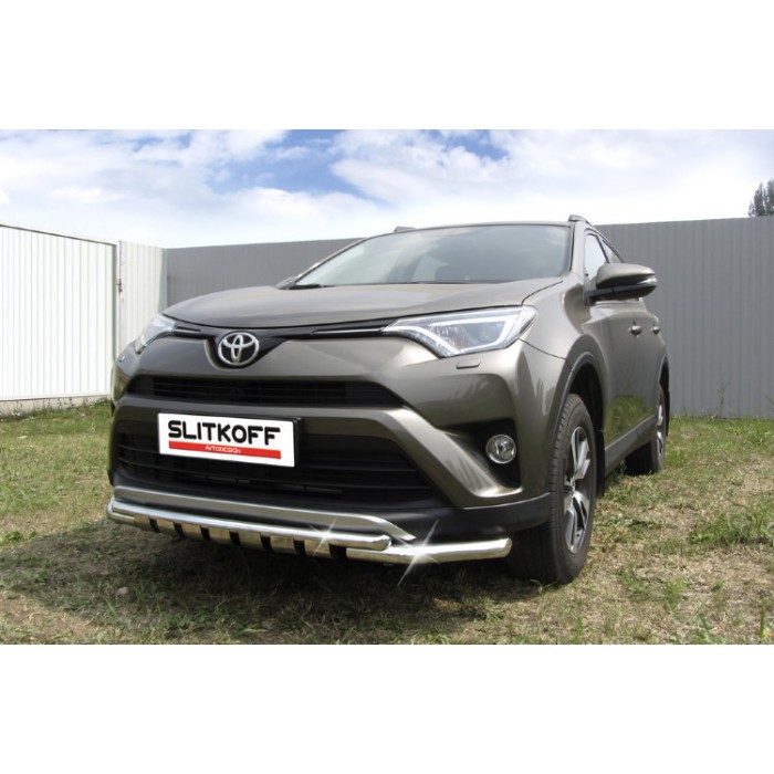 Защита передняя двойная 57-42 мм Black Edition с декором Black Edition для Toyota RAV4 2015-2019