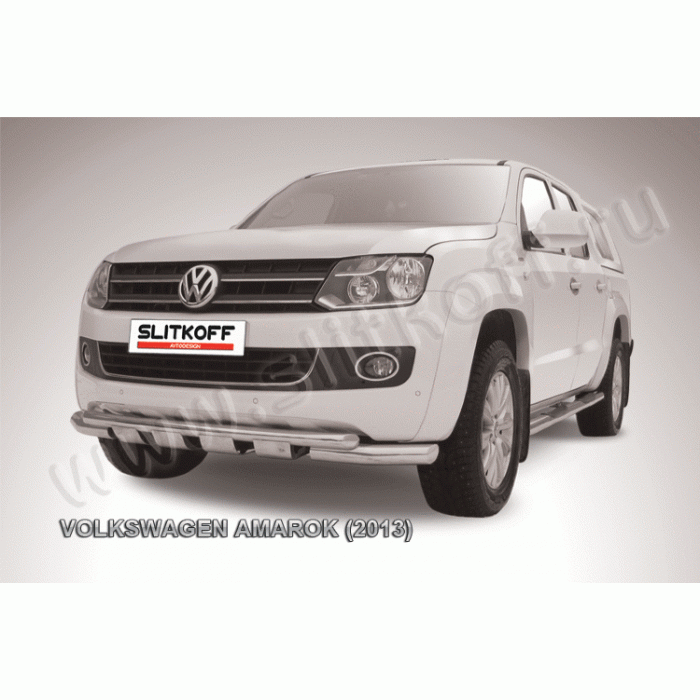 Защита передняя двойная 76-57 мм с профильной ЗК Black Edition для Volkswagen Amarok 2010-2016