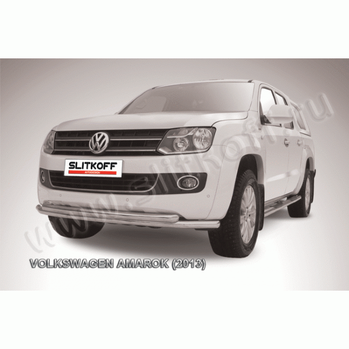 Защита передняя двойная 57-57 мм радиусная Black Edition для Volkswagen Amarok 2010-2016