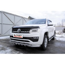 Защита передняя двойная 76-57 мм с профильной ЗК Black Edition для Volkswagen Amarok 2016-2024