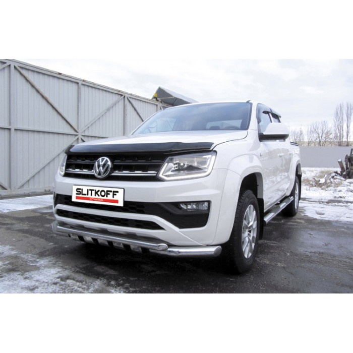 Защита передняя двойная 76-57 мм с профильной ЗК Black Edition для Volkswagen Amarok 2016-2024