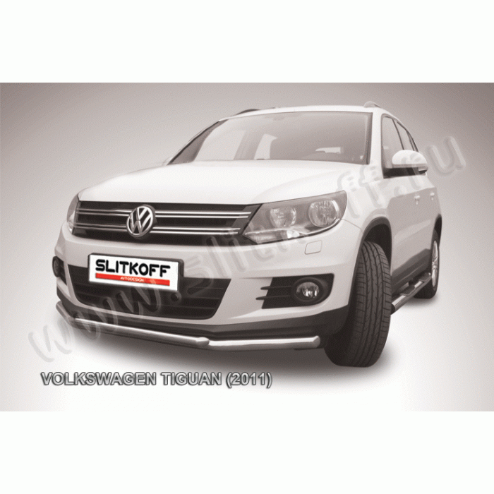 Защита передняя двойная 57-42 мм Black Edition для Volkswagen Tiguan 2011-2016