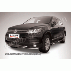 Защита передняя двойная 76-57 мм Black Edition для Volkswagen Touareg 2010-2014