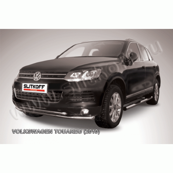 Защита передняя двойная 57-57 мм Black Edition для Volkswagen Touareg 2010-2014