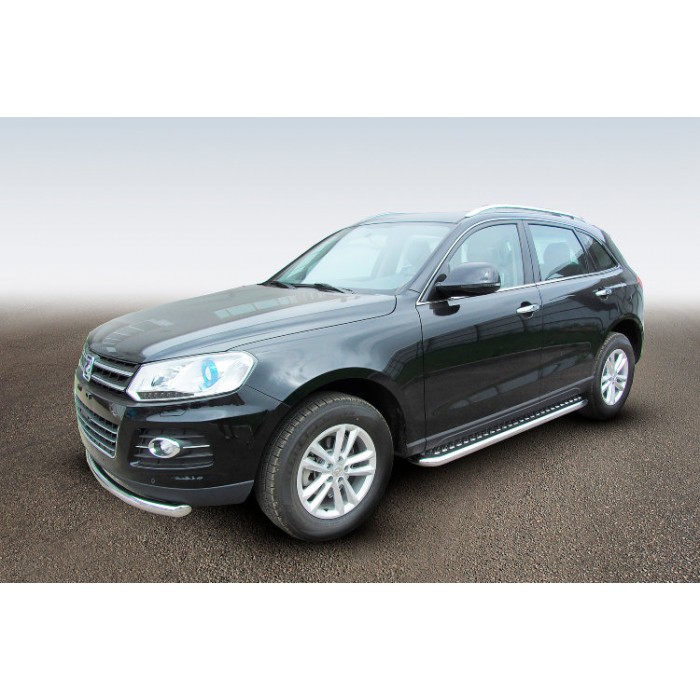 Пороги с площадкой алюминиевый лист 57 мм Black Edition для Zotye T600 2013-2021