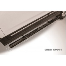 Пороги труба с накладками 76 мм чёрная для Chery Tiggo 5 2014-2020