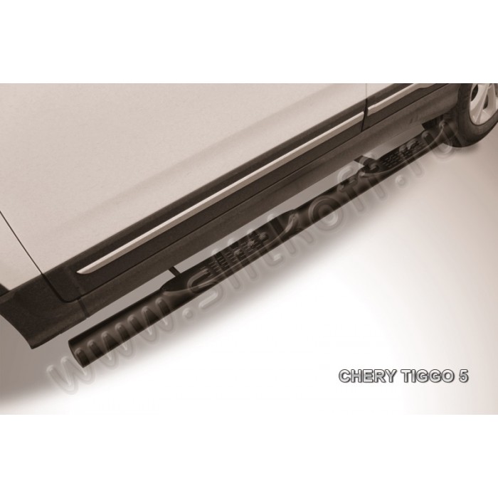 Пороги труба с накладками 76 мм чёрная для Chery Tiggo 5 2014-2020 артикул CT5005B
