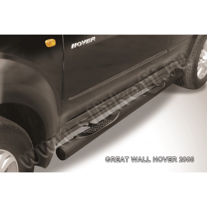 Пороги труба с накладками 76 мм чёрная для Great Wall Hover 2008-2010 артикул GWHN007B