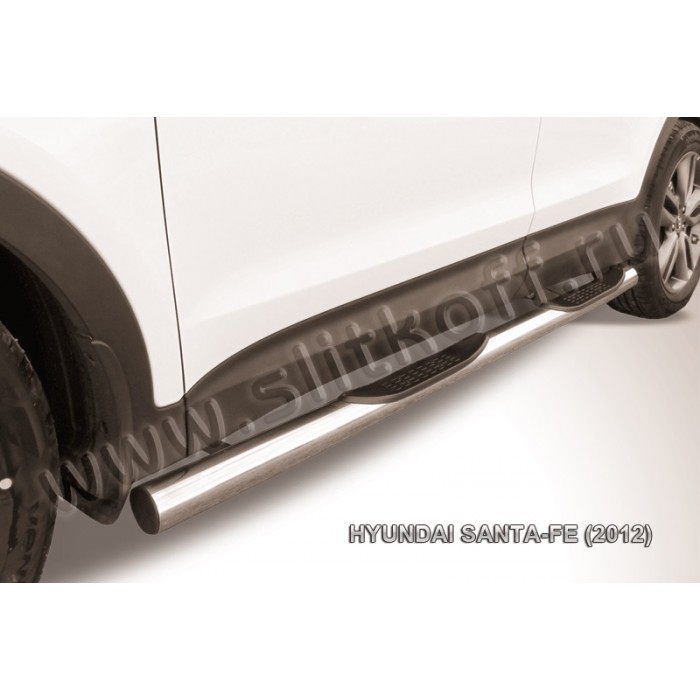 Пороги труба с накладками 76 мм для Hyundai Santa Fe 2012-2018 артикул HSFT12006
