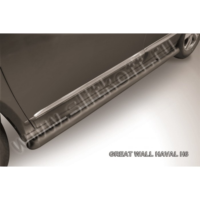 Пороги труба 57 мм со скосами 45 градусов завальцованные чёрная для Haval H6 2014-2020 артикул HavH6006B