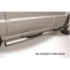 Пороги труба с накладками 76 мм серебристая для Kia Sorento 2006-2009