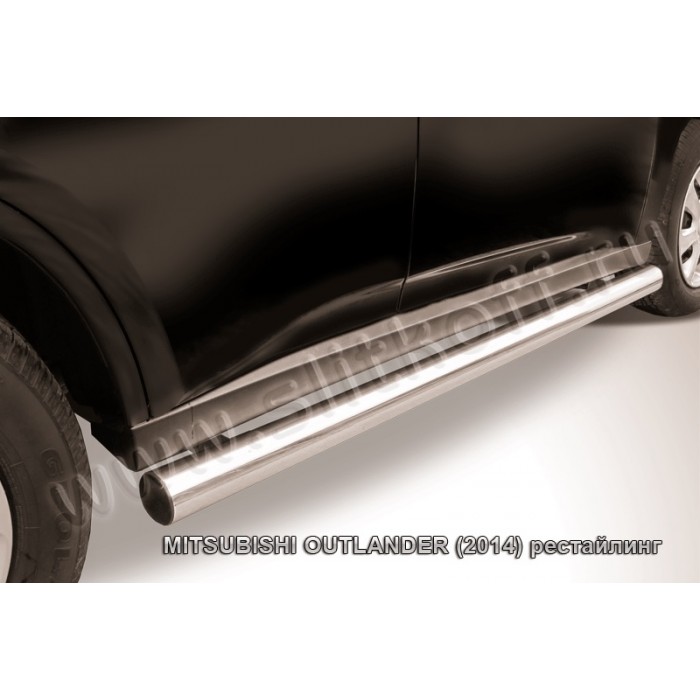 Пороги труба 76 мм серебристая для Mitsubishi Outlander 2014-2015 артикул MOUT14006S
